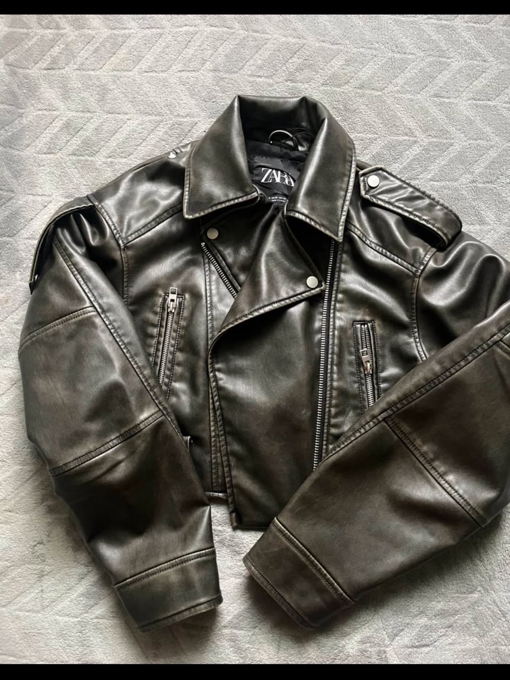 Zara Charcoal Leather Biker Jacket
